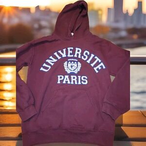 Vintage Universite University Of Paris Sweatshirt Hoodie Burgundy Size S